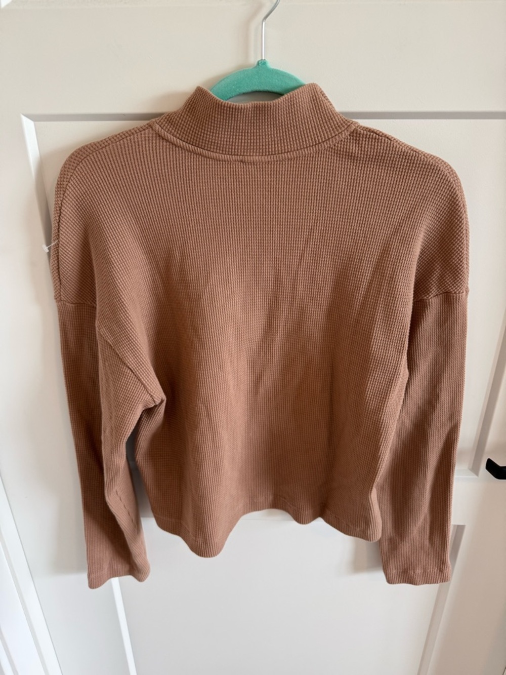Reformation Waffle Knit Half Zip Top | Tan Cropped Pullover | Long Sleeve | M - Picture 5 of 5